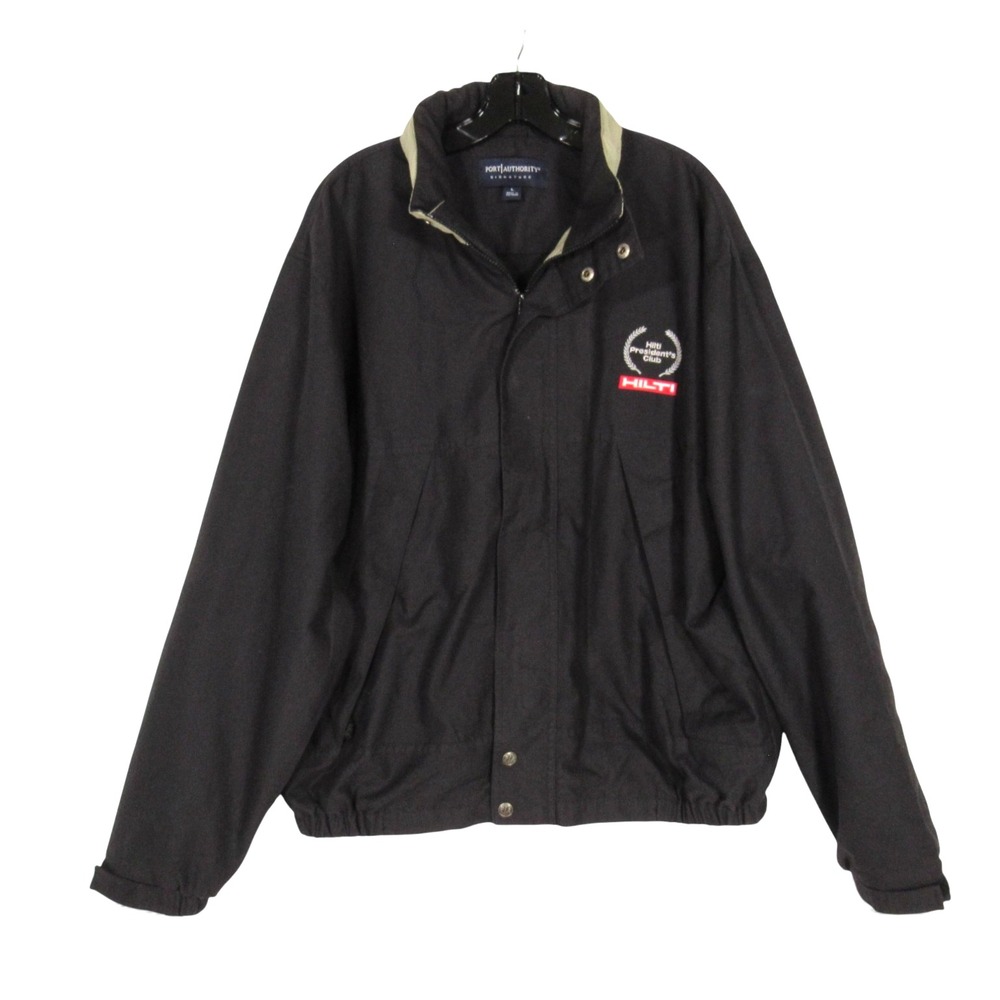 PORT AUTHORITY Black HILTI PRESIDENT'S CLUB LOGO Hooded WINDBREAKER JACKET Sz L